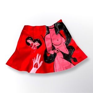 Hand painted Red Pleated Mini skirt, never worn